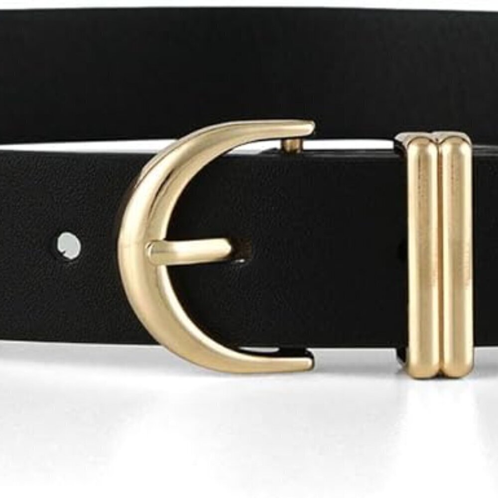 Women Faux Leather Belt for Jeans Dress Pants Adjustable Gold Buckle - Picture 3 of 7